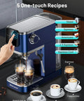 20 Bar Espresso Machine With Auto Milk Frother And Crisp Lcd Screen, Stainless Steel Hot Iced Coffee Maker For Silky Lattes And Bold Macchiatos, No Fuss Kitchen Game Changer with LCD display and one-touch recipes.