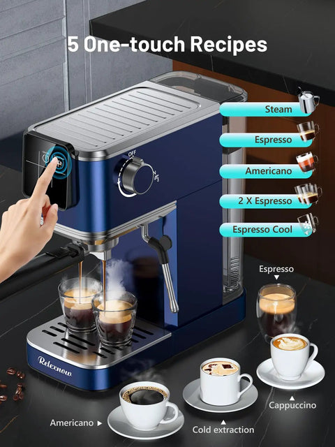 20 Bar Espresso Machine With Auto Milk Frother And Crisp Lcd Screen, Stainless Steel Hot Iced Coffee Maker For Silky Lattes And Bold Macchiatos, No Fuss Kitchen Game Changer with LCD display and one-touch recipes.