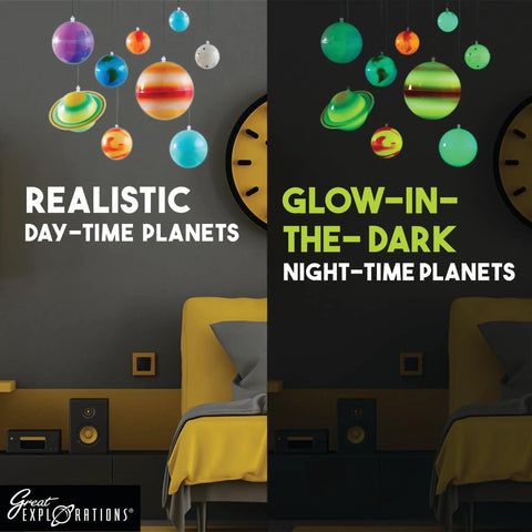 3D Solar System Glow In The Dark Ceiling Hanging Kit With Planets And Star Stickers for day-night room decor comparison