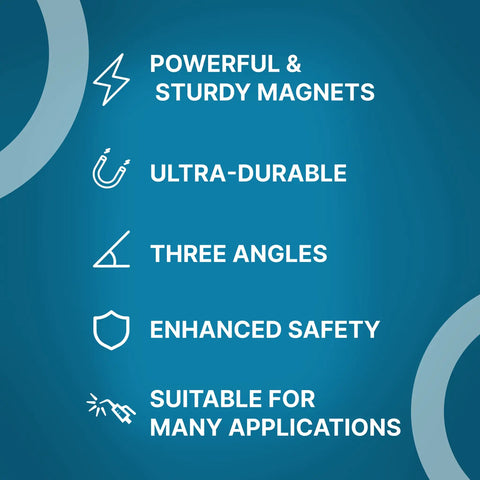 75 Pound Welding Magnet Holder Pack Of 2 Ultra Strong Magnetic Clamps product features on blue background.
