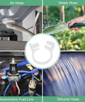 Usage examples of "Ten Pack Double Gripping Nylon Hose Clamps Five Eighths Inch Adjustable Ratcheting Clamps With Double Snap Grip For Connecting And Sealing Hoses Pipes And Tubing White Ideal For Automotive And Plumbing Projects Stable Nylon Construction" in air, water, fuel, and silicone hose applications.