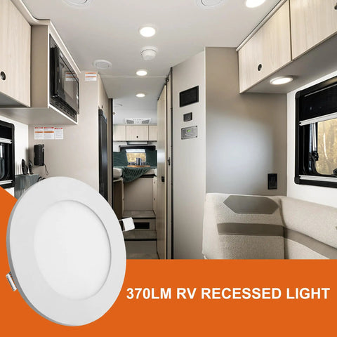 Sturdy 4.65 Inch 12V LED Puck Lights For RV Interior And Van Life Builds, Aluminum Recessed Ceiling Lamps With Switchable 3000K To 5000K Illumination, Smooth Drop In Install For Your Rig