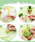 Step-by-step crochet tutorial using Plant Crochet Kit for Beginners with 6 Succulent Projects, showing tools and materials.