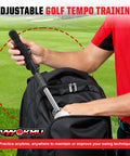Tempo Stick Golf For Right Hand Retractable Swing Trainer With Arm Band being placed in golf bag outdoors