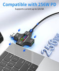 USB C Power Meter And Digital Multimeter All In One Gear, Voltage From 3.6 To 32 Volts And Current From 0 To 8 Amps Tester connected to laptop