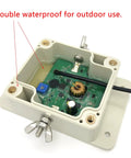 Internal view of amplifier box, part of Beefed-Up Loop Active Receiving Antenna For 0.5 To 30 MHz Shortwave Radios, waterproof design.