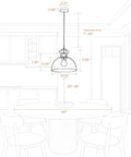 Tribesigns 11" Modern Pendant Lighting with Gradient Green Glass Shade dimensions and installation details in kitchen setting.