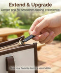 Person attaching 20 Piece Black Zipper Slider Replacement Kit For Luggage Jackets Backpacks And Clothes No Tools Needed Quick Fix With Durable Pull Tabs Restores Smooth Zip And Keeps Your Gear On The Move to a bag zipper.