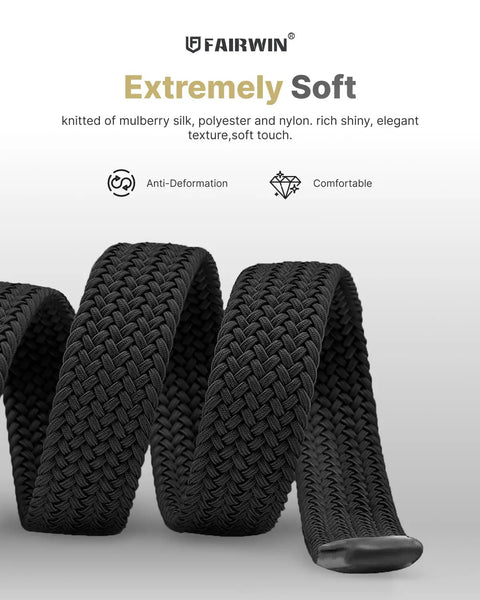 Black Men's Stretch Braided Elastic Woven Belt One And Three Eighths Inches Wide For Golf, Casual And Work Pants