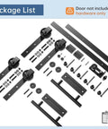 Double Sliding Barn Door Hardware Track Kit With Industrial Spoke Wheel Handle, Wall Mount Black Finish, package contents