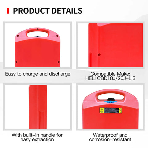 Mboifea 48V 20Ah LiFePO4 Lithium Battery For Heli CBD18J-Li3 Cbd20j-Li3 Electric Pallet Truck Replacement, red with handle