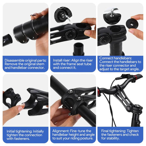 Step-by-step assembly of Adjustable Bike Stem Riser And Handlebar Extender For 31.8mm Bars Universal 28.6mm Fork Compatibility