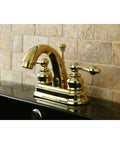Restoration Style 4-Inch Centerset Lavatory Faucet In Polished Brass, Deck Mount 3-Hole Install, Solid Brass, classic look.
