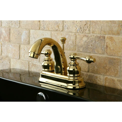 Restoration Style 4-Inch Centerset Lavatory Faucet In Polished Brass, Deck Mount 3-Hole Install, Solid Brass, classic look.