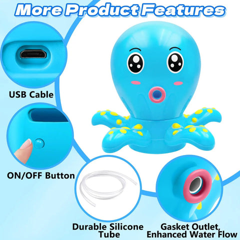 Octopus Battery Powered Water Table Pump For Backyard Outdoor Sand And Water Table Play, Strong 1.8W Motor Delivers Steady Flow And Nonstop Fun, Long Battery Life For Up To 3 Hours, Accessory For Kids Blue with USB cable, on/off button, silicone tube, gasket outlet.