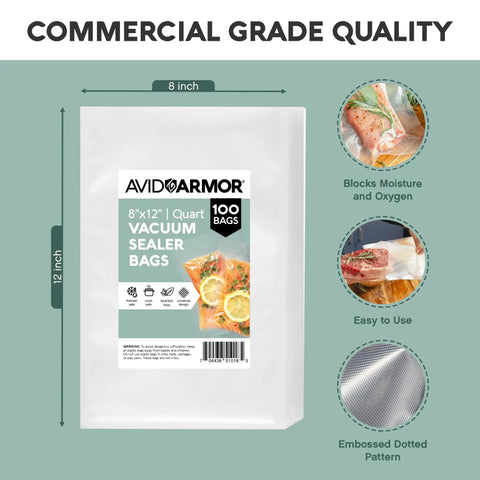 Quart 8x12 Inch Vacuum Sealer Bags 100 Pack For Foodsaver And Seal A Meal Machines Built Tough BPA Free Precut Storage Bags