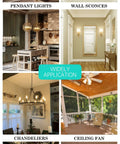Image showing decor styles: kitchen with pendant lights, hallway with wall sconces, dining room chandelier, outdoor ceiling fan.