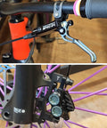 ZTZ IIIPRO E4 MTB hydraulic brake set, 4-piston, black; lever on handlebar and caliper mounted on purple bike
