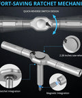 Magnetic Ratchet Screwdriver Set With 50-In-1 Bits showing detachable ratchet handle and quick-reverse switch design