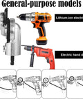 Electric Drill Metal Cutter Attachment Drill Nibbler Kit Handy With 11 Fittings for electric and hand drills shown with fitting examples.