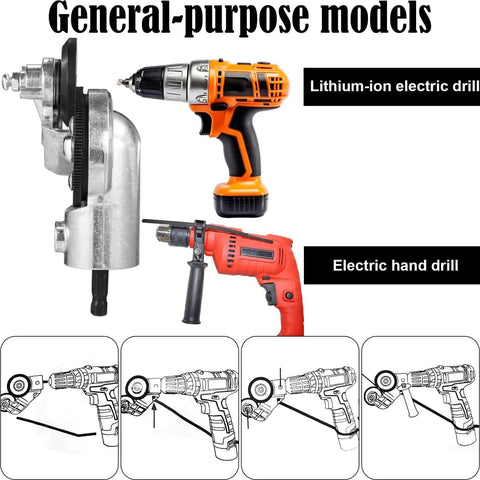 Electric Drill Metal Cutter Attachment Drill Nibbler Kit Handy With 11 Fittings for electric and hand drills shown with fitting examples.