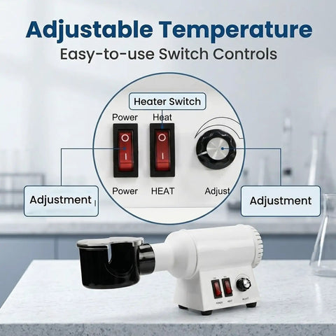 Power and heat switches on Top Shelf Optical Glasses Frame Warmer, 580W Quick Heat Lens Heater with adjustable temperature control.