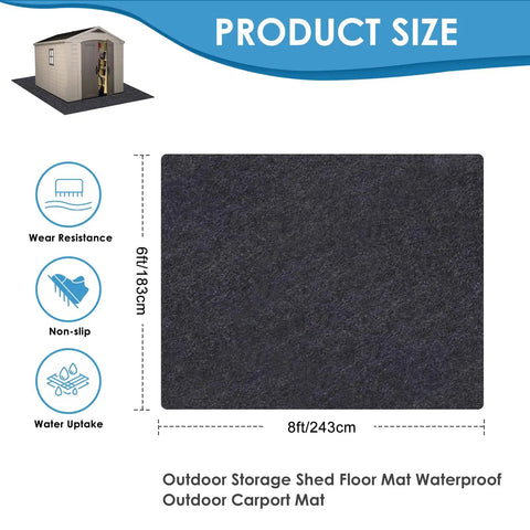 Outdoor Storage Shed Mat For Patio And Carport, Waterproof And Dustproof Non Slip Backing Keeps Liquids Out, Black 8x6 ft