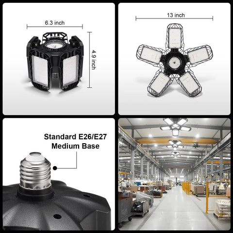 Ridiculously Bright LED Garage Light 400 Watt Equivalent 6500K Cool Daylight White Area Light with E26 and E27 Medium Base