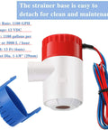 12 V 1100 GPH Bilge Water Pump With Automatic Float Switch For Boats, Electric Marine Bilge Pump Kit, detachable strainer