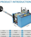 Top Tier Automatic Heat Shrink Tube Cutting Machine With 250W Electric Power, Featuring Microcomputer Control For Precise Cuts Up To 100Mm Width And 12.7Mm Diameter, Ideal For Fiberglass Sleeving Tapes Efficiently, showcasing key components like the control panel, cooling fan, and cutting blade.