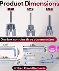 3 Pc Pipe Threading Die Set With Bolt Extractor Tool, Includes 1/2 3/4 1 Inch Threads, showing product dimensions and components.