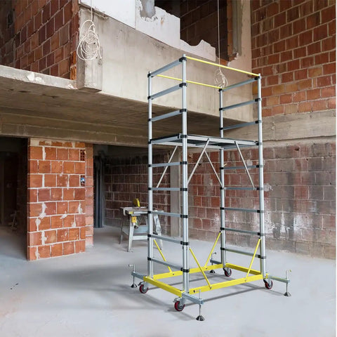 Heavy Duty Aluminum Scaffold Tower Ready To Roll Work Platform Adjustable Utility Scaffolding with Hatch Deck in construction site