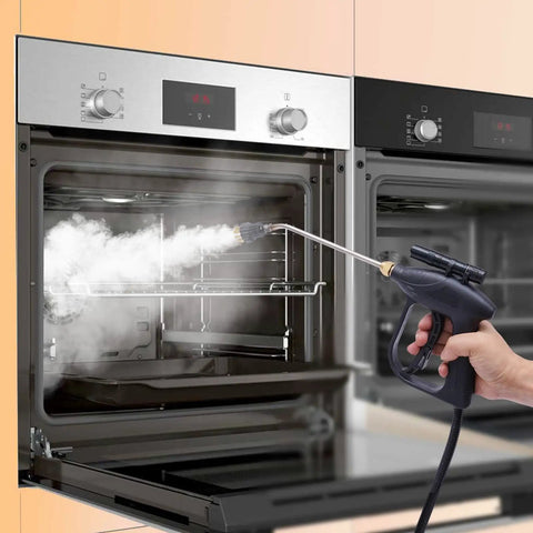Dude This 1700W Steam Cleaner Is A Total Beast And Perfect For Deep House Cleaning, cleaning an oven with high-pressure steam.