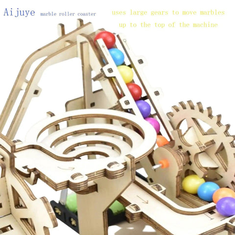 3D Wooden Roller Coaster Puzzle With Hands On Motorized Marble Run Kit Featuring Gears And Tracks, Laser Cut Wood Construction