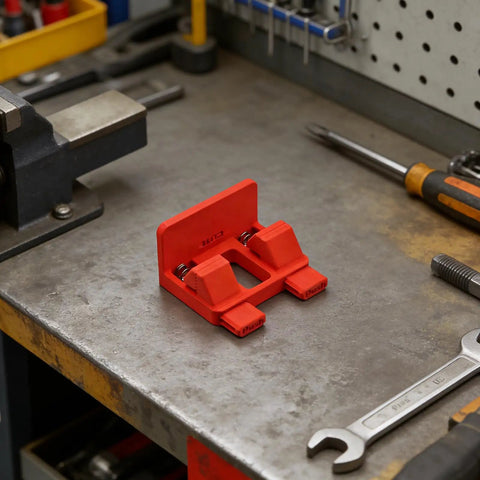 Heavy Duty Electric Wire Welding Fixture Strength Clamp For Secure Connection In Damp Garages No Rust, Super Quick Install Fixation Wire Holder on a workshop table.