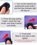 Instructions for using 2 In 1 Bag Sealer And Cutter With Magnetic Rechargeable Power, Portable Handheld Heat Sealing Machine for Plastic Bags.