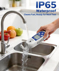 Digital Refractometer 0-55 Brix with ATC and IP65 Water Resistance, Ultra Fast Two-Second Readouts, Accuracy to 0.2 Percent, Perfect For Juices, Wine, Coffee, Home Brew And Kitchen Lab Testing. IP65 waterproof digital refractometer rinsed under kitchen tap