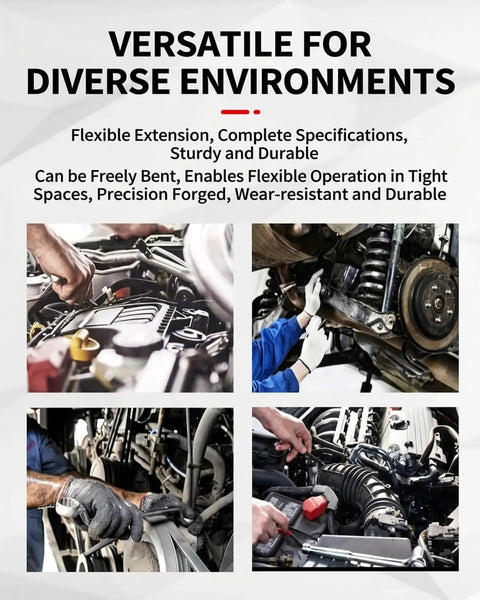 One Half Inch Flexible Socket Drill Bit Shaft Extension And Wrench Extender for diverse environments, shown in use.