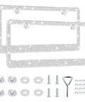 Sparkly Rhinestone License Plate Frame For Women, Two Pack Bling Car Accessories, Premium Stainless Steel Frame With 1000 Plus Faceted Glass Crystals And Free Glitter Caps