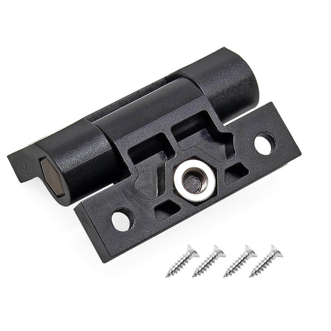 Torque Adjustable Position Control Door Hinge Set 2 Pack With Four Countersunk Holes E6 10 301 20 Series Plastic Black Built To Last Durable Hinge With Adjustable Damping And Angle Stop Screws Included, close-up of hinge with screws