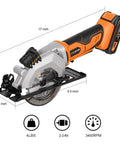 Hot Rodded Cordless Circular Saw With Laser Guide For Spot On Cuts Every Single Day features 20V battery, 3400 RPM, compact design, and dimensions.