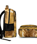 Side view of Happy Sprinting Golden Dog Print Unisex Backpack With Large Capacity Dope Design Built From Durable Polyester