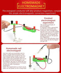 Hands-On Magnet Science Kit For Physics Experiments showing electromagnet setup with nails and enamel wire