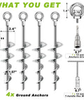 18 Inch Ground Anchors Screw In Heavy Duty Earth Auger Stakes Kit with Spiral Blade Design 4 Pack