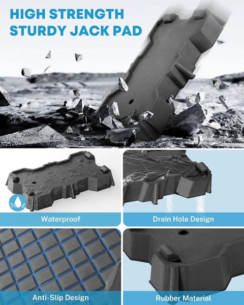 Two Pack RV Stabilizer Jack Pads For Scissor Jacks 8.75 To 9.5 Inch Base By 5.5 Inch Wide Heavy Duty Rubber Foot Plates