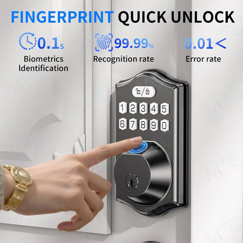 Fast Fingerprint Deadbolt Lock For Front Door With 0.3s Unlock, 100 Fingerprints And 100 Passcodes, keyless entry keypad in use