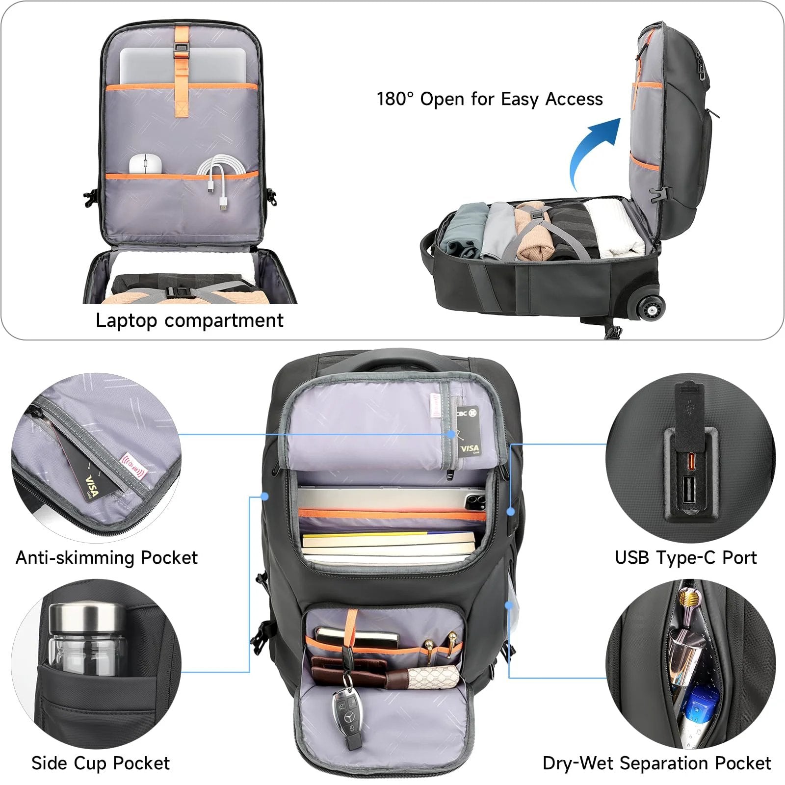2In1 Rolling Laptop Backpack Fits 17 Inch ✓