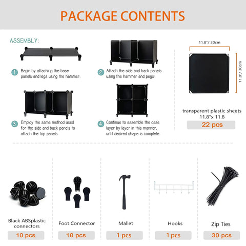 Smooth Setup Stackable Cube Storage Organizer Built For Quick Closet Upgrades And Smart Home Organization package contents diagram and assembly instructions.