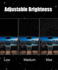 Starry Sky Car Projector And Diffuser With Air Freshener displaying adjustable brightness levels in vehicle interior.