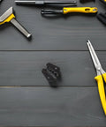 Doitool Compatible Crimping Die Replacement Terminal Pliers For Open Barrel Wire Stripping on a workbench with tools.